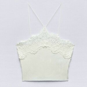 NWOT Zara lace trim halter top